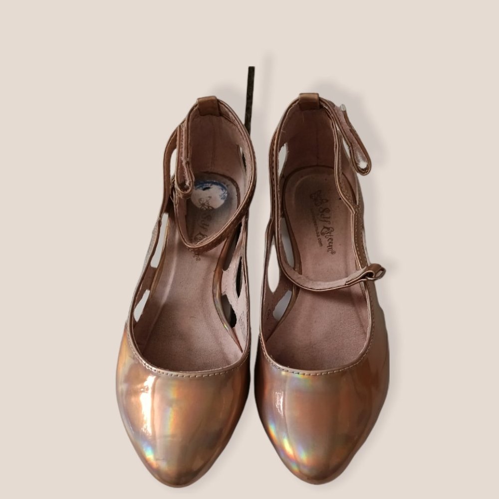 Size 2 metallic rose gold dress shoes, slip-ons